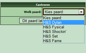 Voorbeeld van het selectiescherm voor castreren