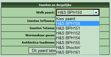 Voorbeeld van het selectiescherm voor inenten en ontwormen